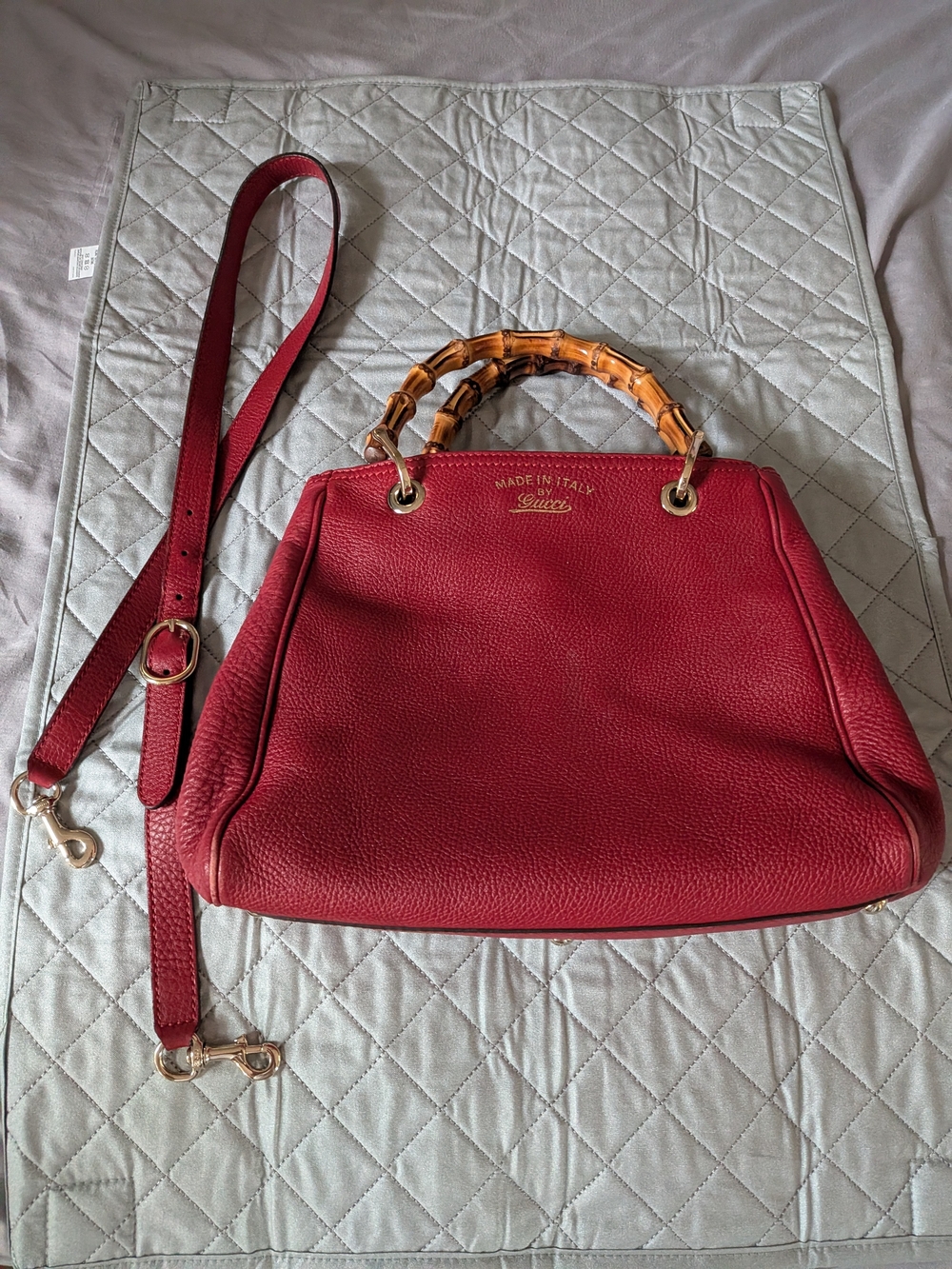 Gucci Red Leather Bamboo-Handle Shoulder Bag